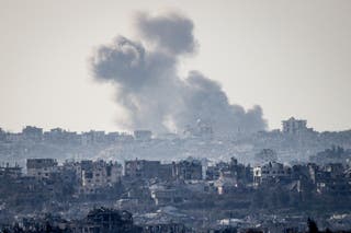 Smoke rises from buildings in Gaza after Israeli bombardment